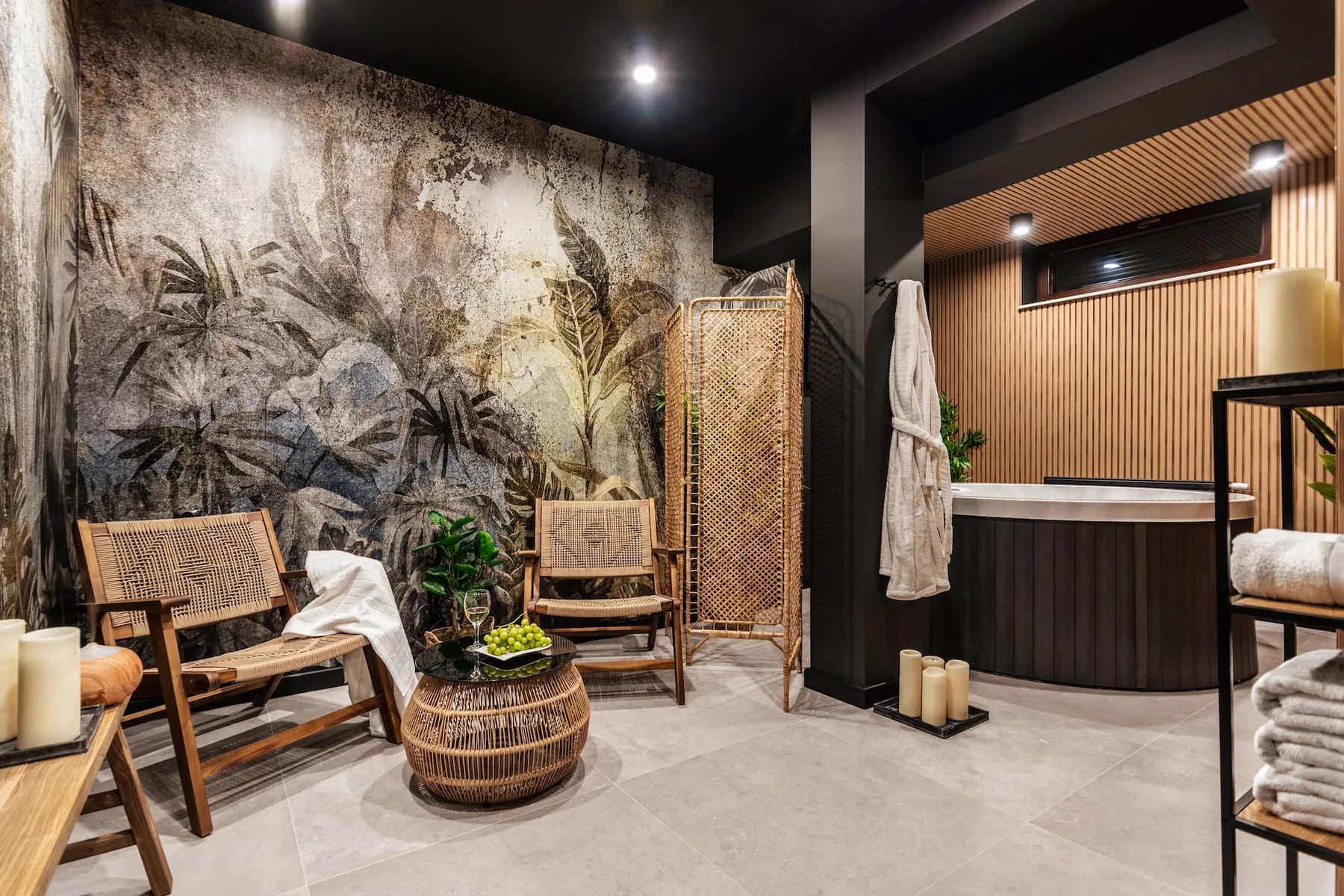 Spa lounge with rattan chairs at Villa Wola